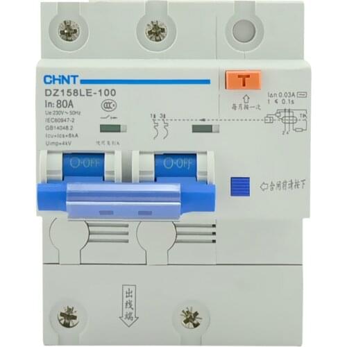 Zhengtai High Current Leakage Protector Circuit Breaker DZ158LE-100 2P 80A100A125A