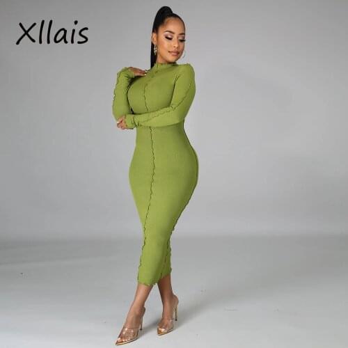 XLLAIS 2021 Fall Clothes Long Sleeve Fitness Stretcy Women Fashion Culbwear Birthday Party Travel Ladies Elegant Dress