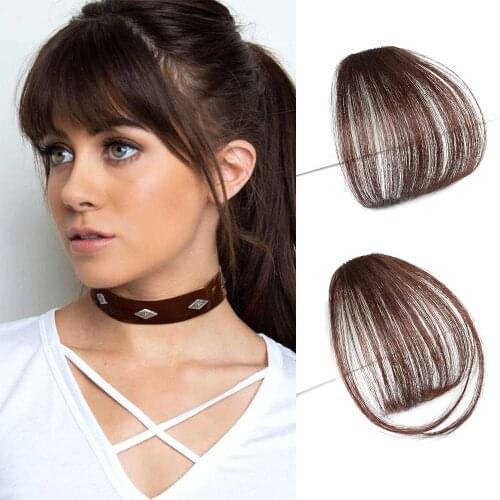 AZIR Fake Blunt Air Bang Hair Clip-In Extension Synthetic Fake Fringe Natural False Hairpiece For Women Clip On Bangs