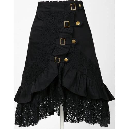 New Spring Summer Gothic Style Steampunk Rock Long Skirts Women Patchwork Lace Hem Midi Skirts Black Plus Size Skirt