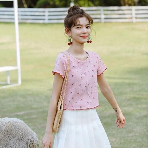 Woman TShirts Womens Knitted T-shirt 2021 Summer High Waist Top Crop Top Mujer Camisetas