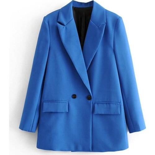 Women 2020 Fashion Office Wear Double Breasted Blazer Coat Vintage Long Sleeve Pockets Female Outerwear Chic Tops za Women