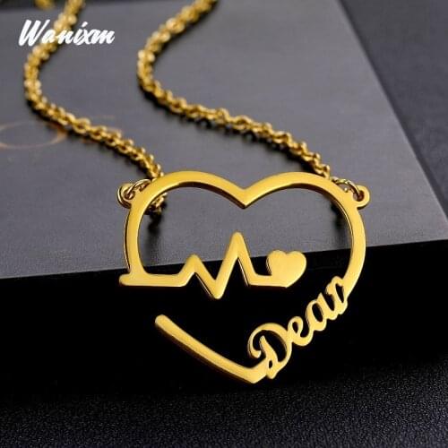 Custom Necklace Name Heart Pendant Heartbeat Personalized Name Necklaces for Women Stainless Steel Chain Charming Jewelry Gift