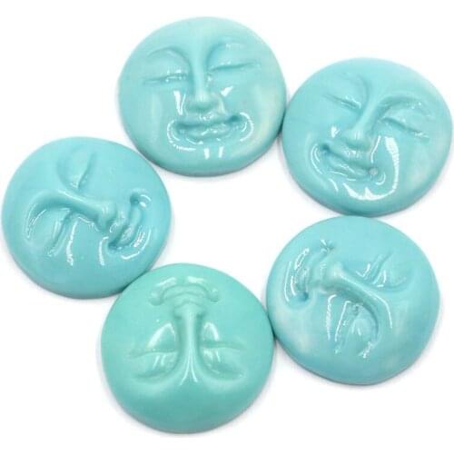 18x18mm DIY Aura Angel Quartz Turquoise Rainbow Titanium Quartz Moon Goddess Face Cabochon Cab Bead (2 Piece)