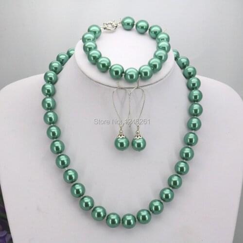 Accessories Christmas Gifts Girls 10mm Green Glass Round Pearl Beads Necklace Bracelet Earrings Sets Jewelry Making Design Women
