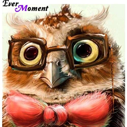 Ever Moment Diamond Painting Handmade Owl Glasses Tie Picture Of Rhinestone Full Square Drill Diamond Embroidery Mosaic ASF1766