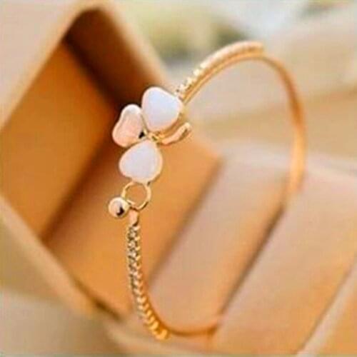 Wholesales Hot New Fashion Bow Sweet Clover Inlaid Opal Bracelet Jewelry Accessories Bangles