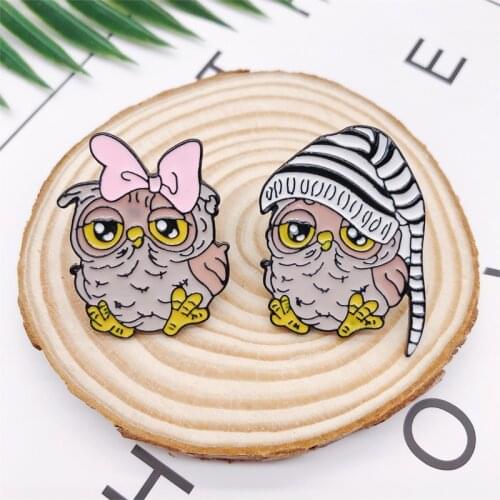 Cartoon Animal Bird Enamel Brooch Owl Pink Bow Hat Alloy Badge Denim Shirt Bag Pin Accessories Jewelry Gifts For Friends