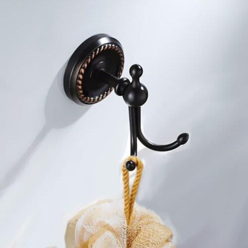 Black Double Wall Hooks Copper Metal Vintage Brushed Kitchen Bathroom Bath Towel Clothes Robe Hook Coat Key Hanging Storage
