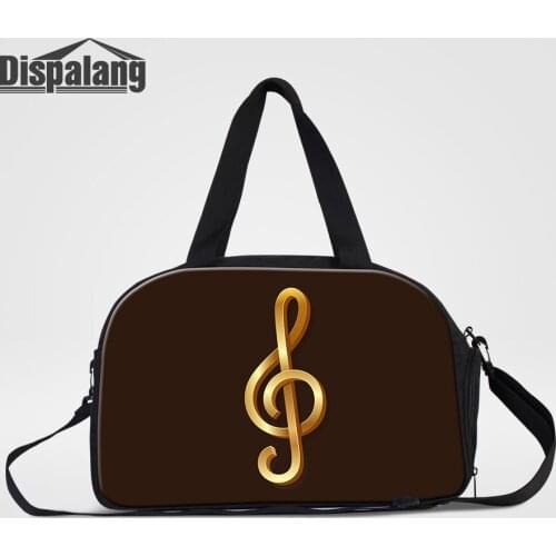 Dispalang Womens Canvas Travel Bags Musical Note Printing Hand Luggage Duffle Bag With Shoes Pocket Cartoon Weekend Bags Duffel