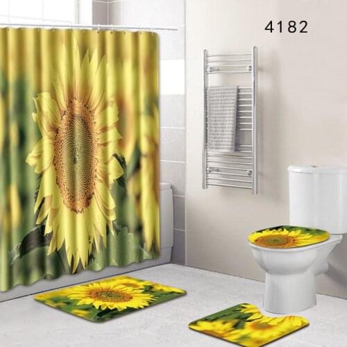 Sunflower printed Shower Curtains Set Polyester Bathroom Curtain 180x180cm With Bathroom Mat Set