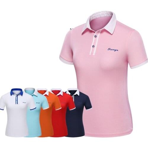 Summer Short Sleeve Training T Shirt Turn Down Collar Slim Cotton Shirts Woman Breathable Quick-Dry Golf Apparel D0699