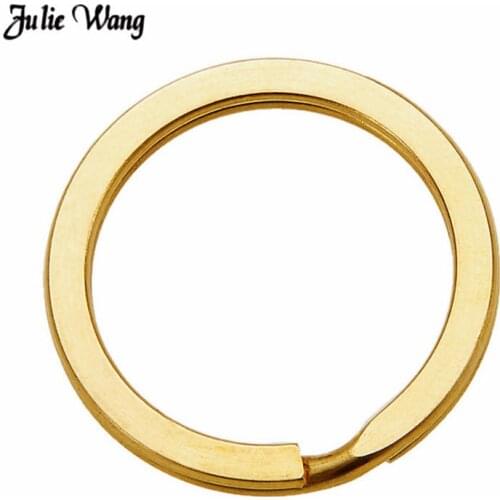 Julie Wang 10pcs 25mm 30mm Gold Color Copper Metal Key Ring Key Chain Round Flat Ring DIY Keychain For Men Jewelry Findings