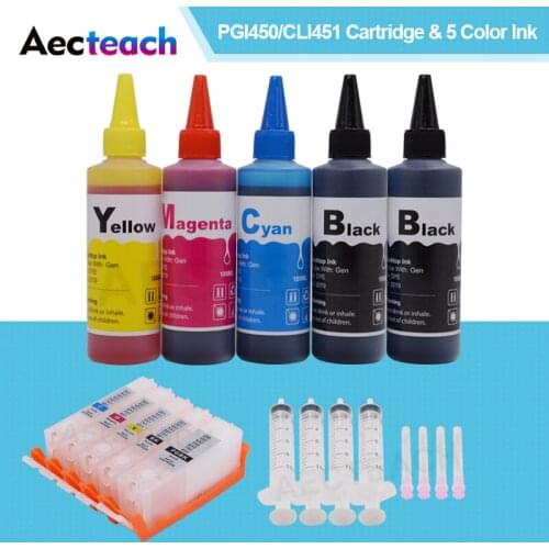 Aecteach PGI450 Refill Ink Cartridge For Canon PGI 450 CLI 451 PIXMA IP7240 MG5640 MG5440 Cartridges + 400ml Dye Printer Ink