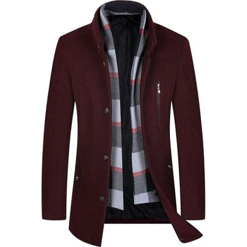 Classic Autumn Winter Thick Blends Wool Coat Lapel Collar Casual Business Men Scarf Woolen Sobretudo Long Jacket Slim Fit Trench