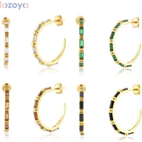 LOZOYA New 925 Sterling Silver Gold Rock Punk Huggies Large Colorful White Brown 19mm Hoops Circle Round Women Clips Jewelry
