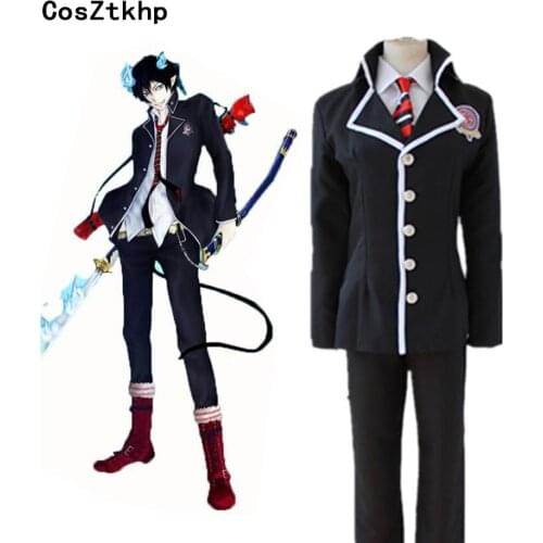 COSZTHKP Ao no Exorcist Blue Exorcist Okumura Rin Okumura Yukio Cosplay Costume Full Set School Uniform ( Jacket + Pants + Tie )