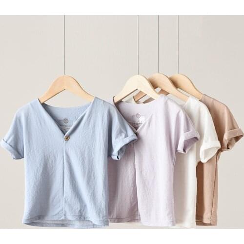 Summer Children Clothing for Boys Girls T shirt Short Sleeve Thin Linen Cotton Tops BC971
