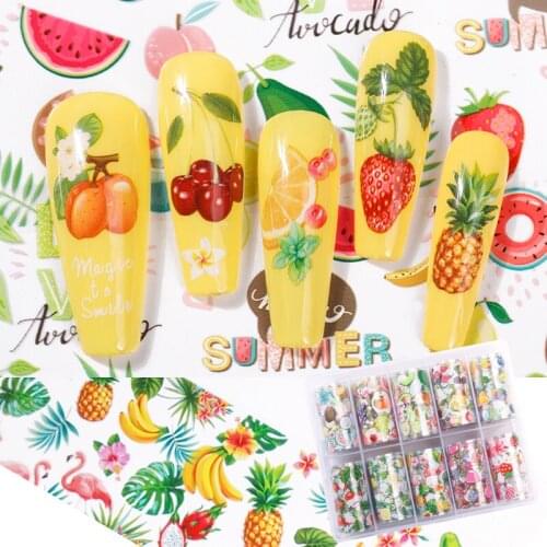 Nail Star Transfer Paper Laser Leopard Print Gale Camouflage Small Fresh Fruit Star Set Nail Sticker Decorative Art 1Box 10 Grid