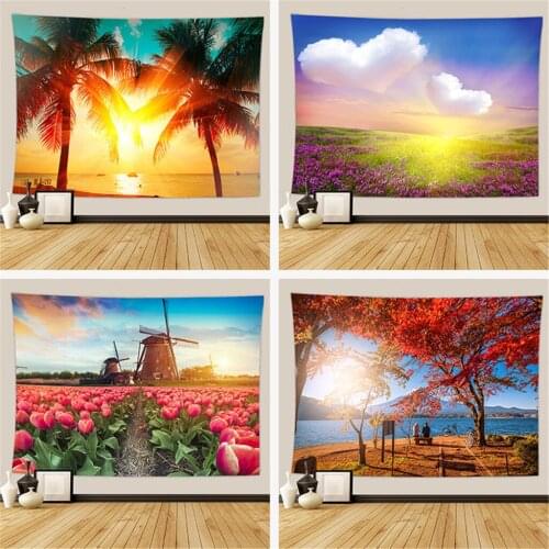 Green forest plant wall hanging tapestry boho decor hippie nature landscape wall tapestry wall art for living room yoga throw