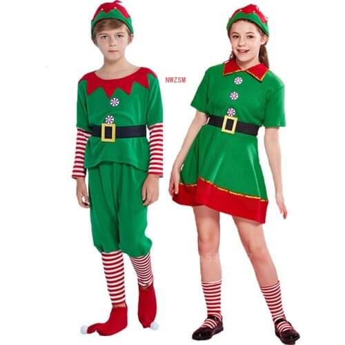 New Year Grinch Dress Elf Cosplay Costumes for Kids Girls Boys Christmas Party Xmas Santa Claus Xmas Performance with Hat Adult