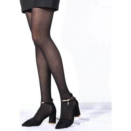New Sexy Thin High Hosiery Pantyhose Diamond Elegant Lace Tights Elastic Silk Women Ladies Female Girl Sexy Rhombus Stockings