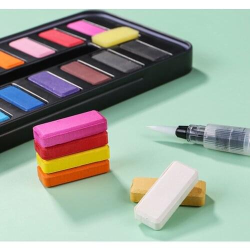 Superior Solid Watercolor Paint Set 12/18/24 Colors Foldable Travel Painting Pigment With Water Brush Pen Students Art Supplies