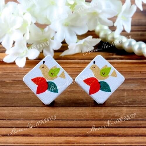 Bird Square Shape High Quality Photo Wood Laser Cut Cabochon to make Rings, Earrings, Bobby pin,Necklaces, Bracelets