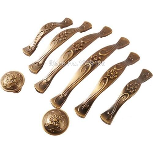 10PCS Single/64/96/128mm European Antique Furniture Handle Cupboard Wardrobe Drawer Door Pulls Kitchen Cabinet Handles and Knobs