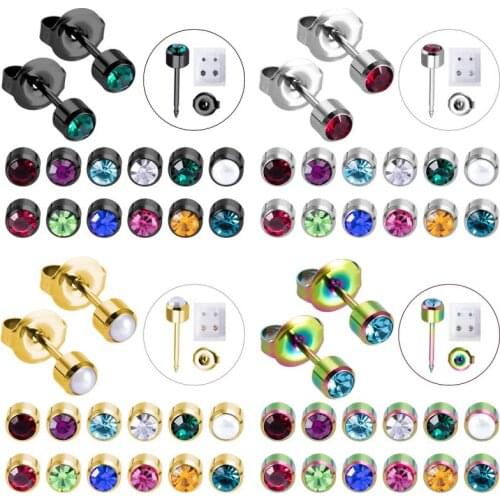1Pair Ear Stud Earrings for Women Tragus Cartilage Piercing Studs Birthstone Push Back Professional for Earring Gun Jewelry 20G