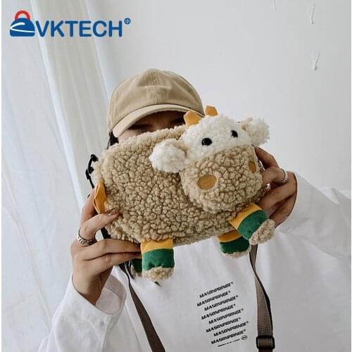 Cute Women Plush Lamb Shape Shoulder Crossbody Messenger Bag Casual Ladies Small Purse Handbags