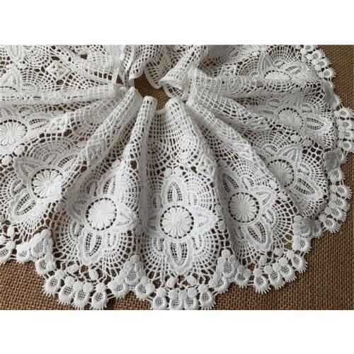 Super Wide Cotton Lace Trim Retro Off White Crochet Lace Hollowed Out Lace Fabric With Scalloped Border 6.7" Wide 1 Yard