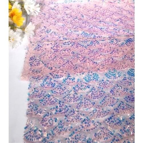 Light Blue Pink Sequins Mesh Lace Fabric DIY Lady Evening Dress Wedding Dress Sewing Material 1yard/Pack