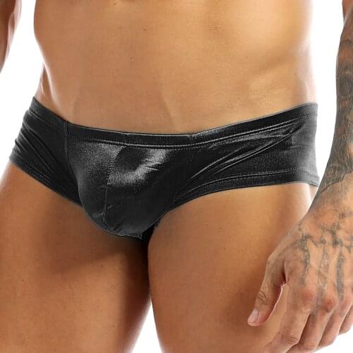 Mens Sexy Bulge Pouch Lingerie Boxer Briefs Underwear Panties Male Sissy Shiny Wetlook Stretchy Low Rise Bikini Underpants