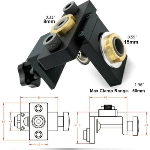 066E 3-in-1 Punch Locator Adjustable Doweling Jig 8/15mm Drill Bit Drilling Dowelling Template Guide for Handles Pulls Tools