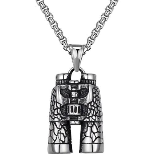 Stainless Steel Punk Rock Vintage Telescope BattleForge Pendant Necklace Military Jewelry Gift For Him with Chain
