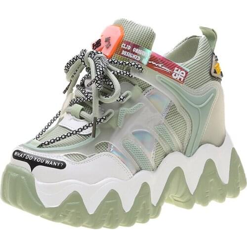 2020 New Women Chunky Sneakers Platform Shoes Ladies 9CM Wedges Mesh Breathable Casual Sports Shoes Woman Fashion Dad Shoes