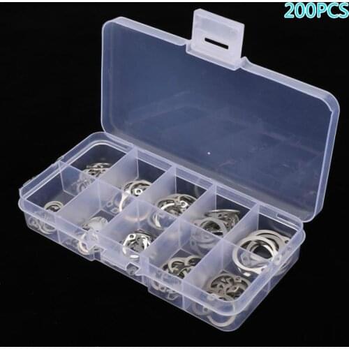 200Pcs 304 Stainless External Retaining Circlips C-clip Washers Snap Retaining Ring Assortment Kit