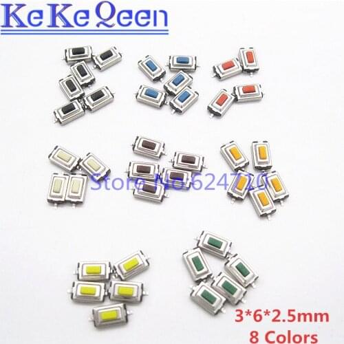 50pcs/pcs 3*6*2.5MM Tact Touch Micro Switch 3X6X2.5MM 3*6*2.5 SMD White Red Black Black orange Green Blue Brown Button Head