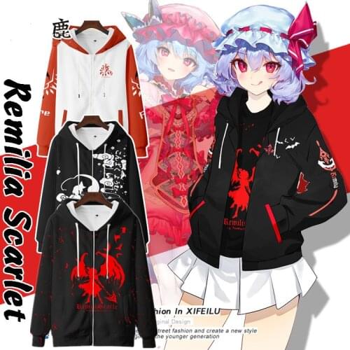 Anime TouHou Project Remilia Scarlet Flandre Scarlet Cosplay Girls Hoodie Autumn&Winter Hooded Zipper Women Pullover Coat TOPs