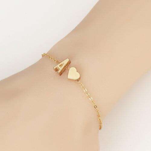 Cxwind Heart Initial Bracelets Bangles A-Z 26 Letters Initial Charm Love Bangle for Women Cuff Bracelet Jewelry Pulseiras Gift