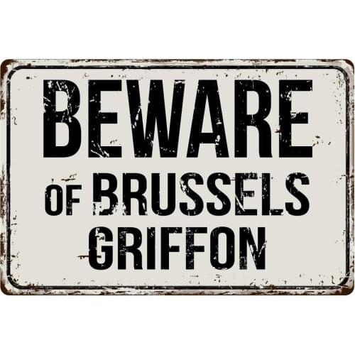 Deerts 82VS Beware of Brussels Griffon 8 x 12 Vintage Aluminum Retro Metal Sign