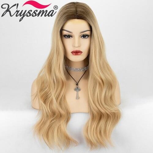 Long Wave Ombre Brown Blonde Wigs For Women Black Brown Root Woman Wig Synthetic Wigs Heat Resistant Cosplay Womens Wigs