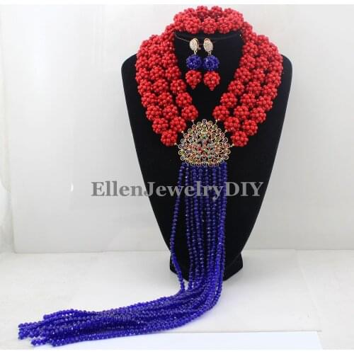Handmade Statement Necklace Chunky necklace Wedding Jewelry Sets Nigerian Beaded Wedding Bridal Necklace Jewelry Set W12801