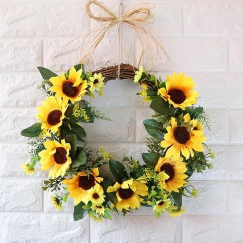 European Sunflower Wreath Wall Hanging Simulation Silk Flower Knot Wedding Holiday Decoration Window Wall Simulation Flower