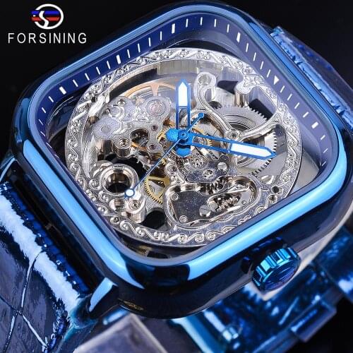 Forsining Blue Business Classic Modern Design Mens Business Automatic Watches Top Brand Luxury Mechanical Skeleton Male Clock