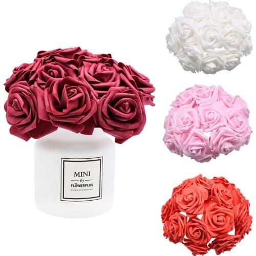 24pcs 7cm Artificail Flowers for Decoration DIY Bouquet Wreath Flowers For Needlework PE Fake Rose Flower Home Wedding Supplies