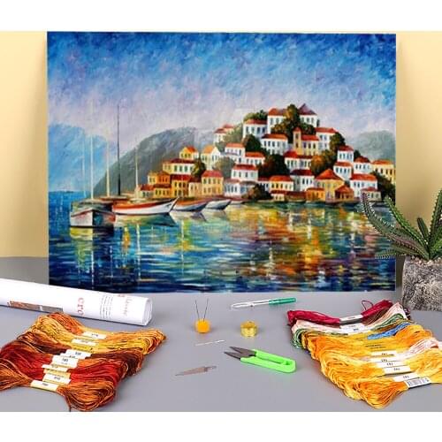 Morning Harbor Pre-Printed 11CT Cross Stitch Patterns Embroidery DMC Threads Handicraft Craft Hobby Handiwork Gift Wholesale