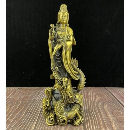 China brass Standing dragon Guanyin Buddha crafts statue