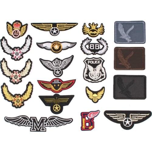 Wings Gold Badge Silver Color Square Embroidery Cloth Stickers Clothing Accessories Badge Patch Stickers